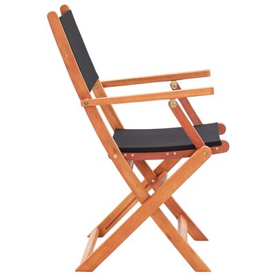 vidaXL dārza krēsli, 8 gab., eikalipta masīvkoks un melns tekstilēns