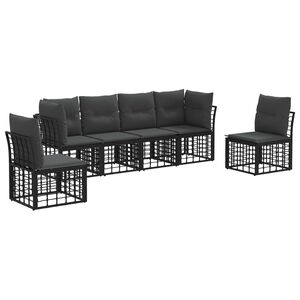 vidaXL Āra dīvānu komplekts ar spilvenu 6 pcs Melns Poliesters