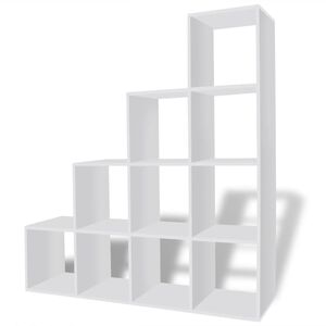 vidaXL grāmatu plaukts, 142 cm, kāpņu dizains, balts