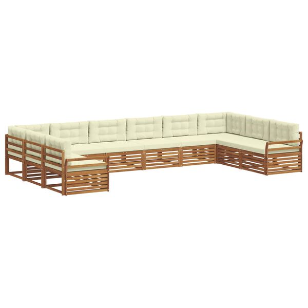 vidaXL Dīvāna komplekti 10 pcs Dabisks un krējuma Cietā akācijas koks