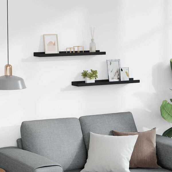 vidaXL sienas plaukti ar apmalēm, 2 gab., melni, 60x9x3 cm, MDF