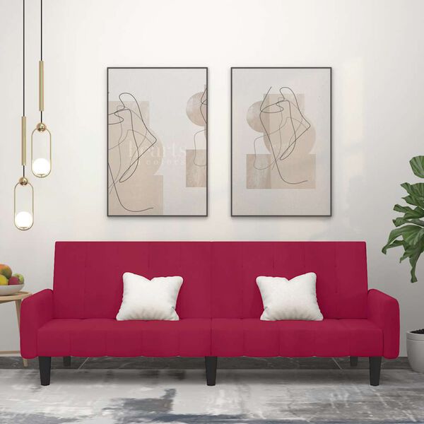 vidaXL 2-vietīga dīvāngulta, vīnsarkans samts