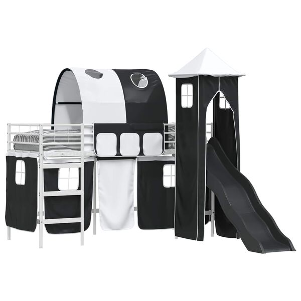 vidaXL Bērnu loft gultas rāmjis Balts un melns 99,5 x 190 cm Metāls