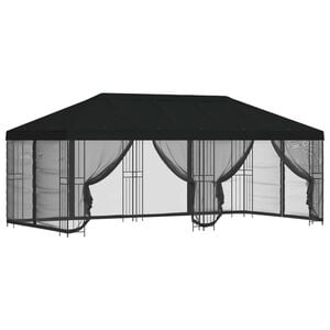 vidaXL Paviljons ar sānu sienām 6 x 3 m Melns Poliesters un tērauds