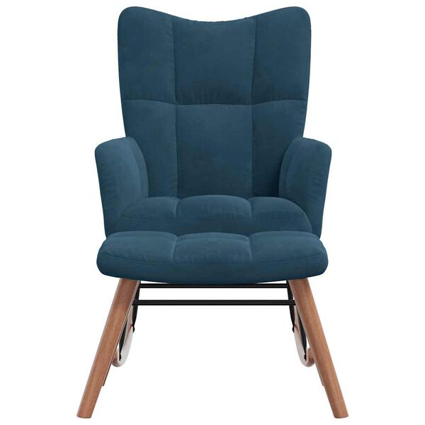 vidaXL &scaron;ūpuļkrēsls ar tabureti, zils samts