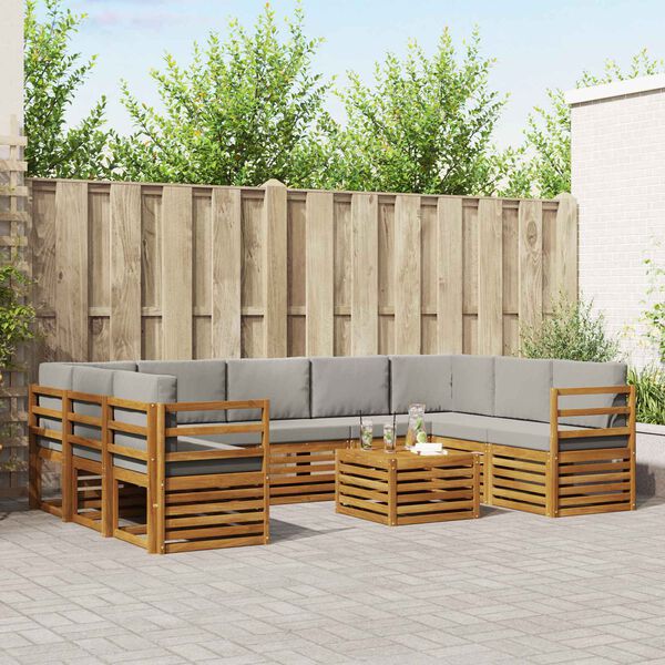 vidaXL Dīvāna komplekti ar spilvenu 10 pcs Dabīgs un gai&scaron;i pelēks