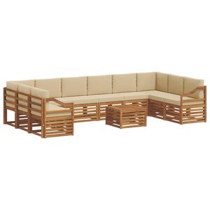 vidaXL Āra dīvānu komplekts 11 pcs Dabisks un bē&scaron;s Cietā akācijas koks
