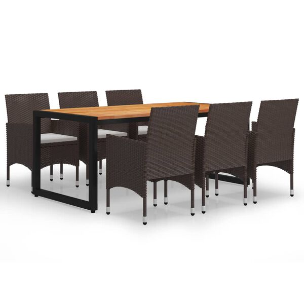 vidaXL 7-daļīgs dārza mēbeļu komplekts, brūns