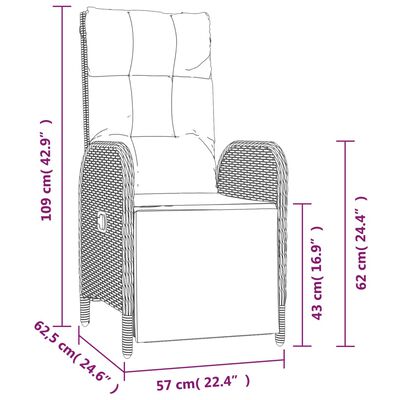 vidaXL dārza krēsli ar matračiem, 2 gab., PE rotangpalma, melni