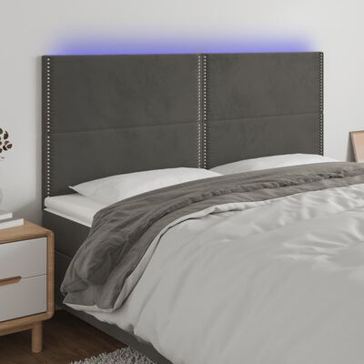 vidaXL gultas galvgalis ar LED, 160x5x118/128 cm, tumši pelēks samts