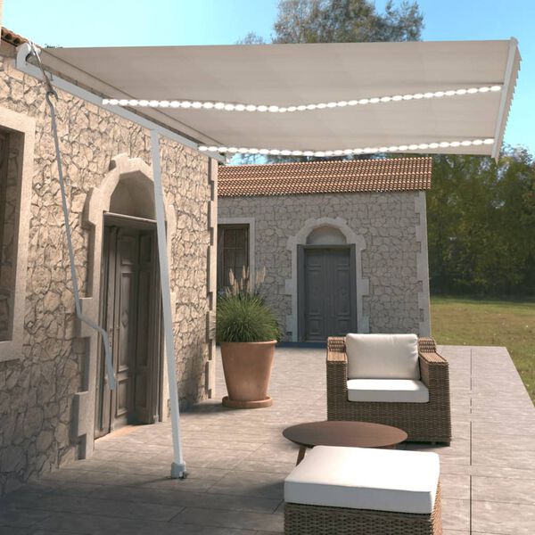 vidaXL markīze ar LED un vēja sensoru, 350x250 cm, krēmkrāsas