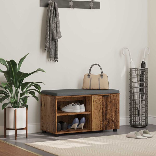 vidaXL Zāles sols ar spilvenu ar plauktu Vecs koks 80 x 38 x 46 cm