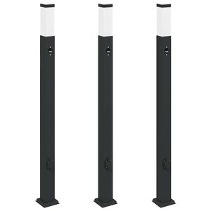 vidaXL stabveida gaismekļi ar sensoru un kontaktligzdu, 3 gab., 110 cm, melni, IP44