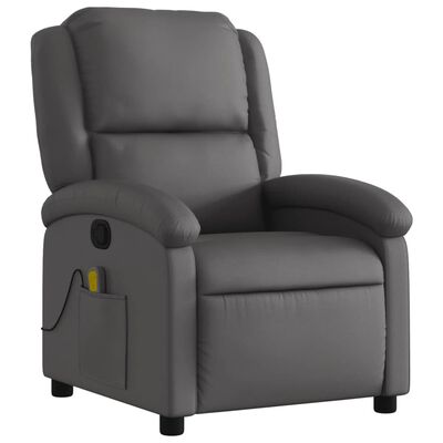 vidaXL masāžas krēsls, atgāžams, pelēka dabīgā āda