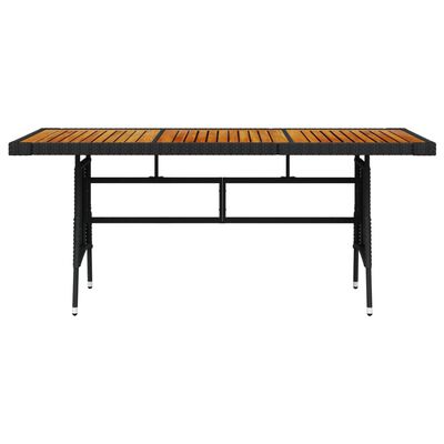 vidaXL dārza galds, 160x70x72 cm, melna PE rotangpalma, akācijas koks