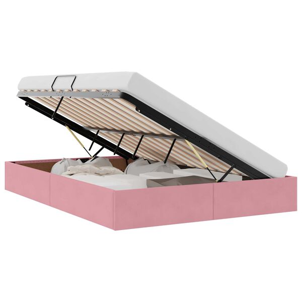 vidaXL Glabā&scaron;anas gulta ar matraci Rozā 140 x 190 cm Samts