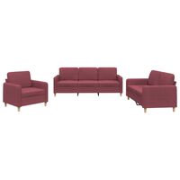 vidaXL trīsdaļīgs dīvānu komplekts ar spilveniem, vīnsarkans audums