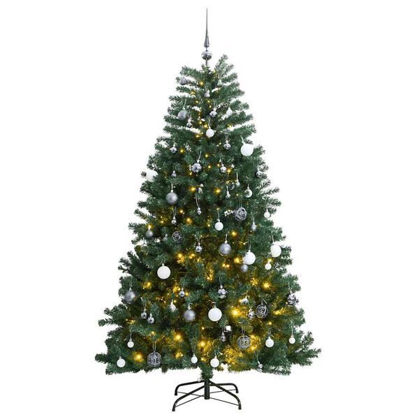 vidaXL mākslīgā Ziemassvētku egle, bumbiņu komplekts, 240 cm, 300 LED