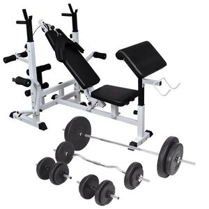 vidaXL svarcel&scaron;anas sols ar statīvu, hantelēm un stieni, 90 kg