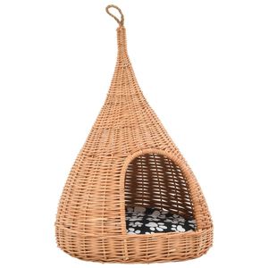 vidaXL kaķu māja ar spilvenu, 40x60 cm, dabīgs vītols, vigvama forma