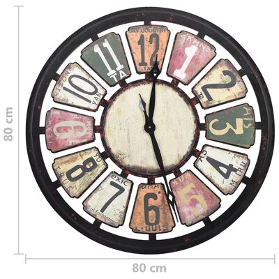 vidaXL sienas pulkstenis, daudzkrāsains, 80 cm, MDF