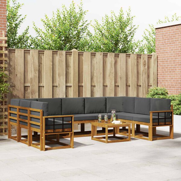 vidaXL Āra dīvānu komplekts ar spilvenu 10 pcs Dabisks un antracīts