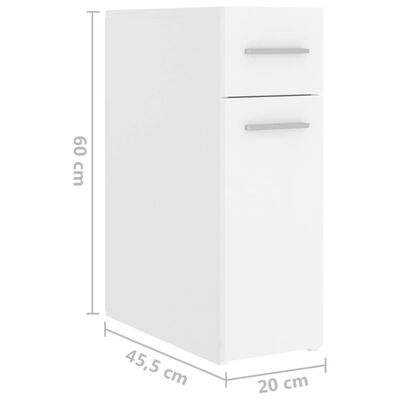 vidaXL atvilktņu skapis, balts, 20x45,5x60 cm, skaidu plāksne