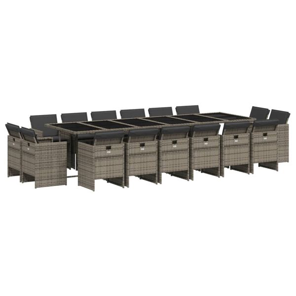 vidaXL 17-daļīgs dārza mēbeļu komplekts ar matračiem, pelēks PE