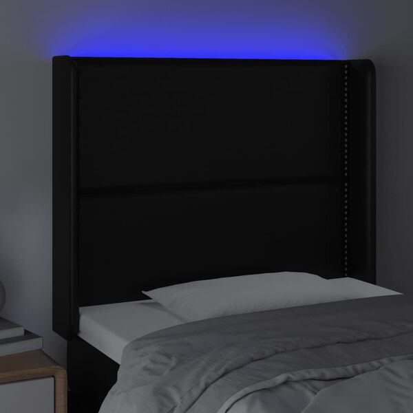 vidaXL gultas galvgalis ar LED, 93x16x118/128 cm, melna mākslīgā āda