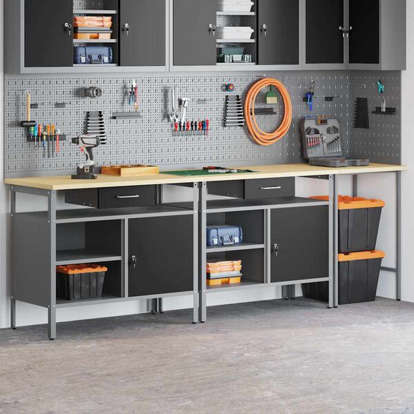 vidaXL Darbagalda komplekts 3 pcs Sarkana 255 x 55 x 85 cm Tērauds