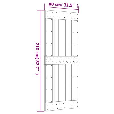 vidaXL bīdāmās durvis ar stiprinājumiem, 80x210 cm, priedes masīvkoks
