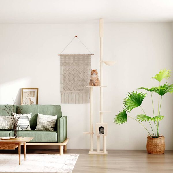 vidaXL kaķu māja līdz griestiem, krēmkrāsas, 258,5-284,5 cm