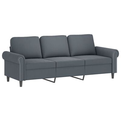 vidaXL trīsvietīgs dīvāns ar kājsoliņu, 180 cm, tumši pelēks samts