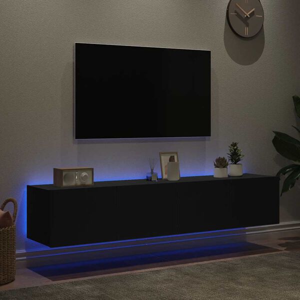 vidaXL TV plaukti ar LED lampiņām, 2 gab., melni, 80x35x31 cm