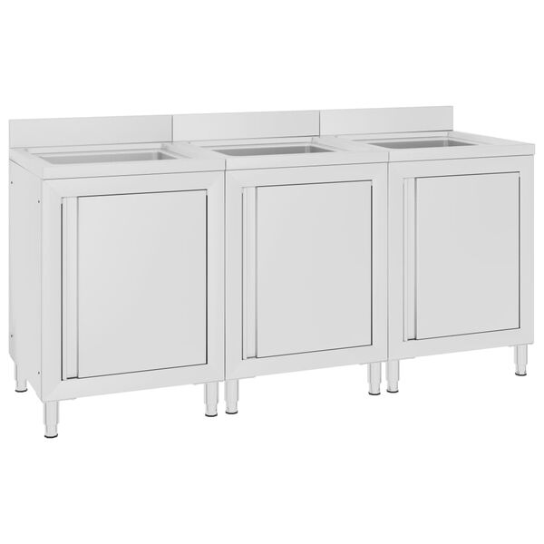 vidaXL virtuves izlietnes skapī&scaron;i, 3 gab., nerūsējo&scaron;s tērauds