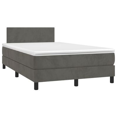 vidaXL atsperu gulta ar matraci, LED, tumši pelēks samts, 120x200 cm