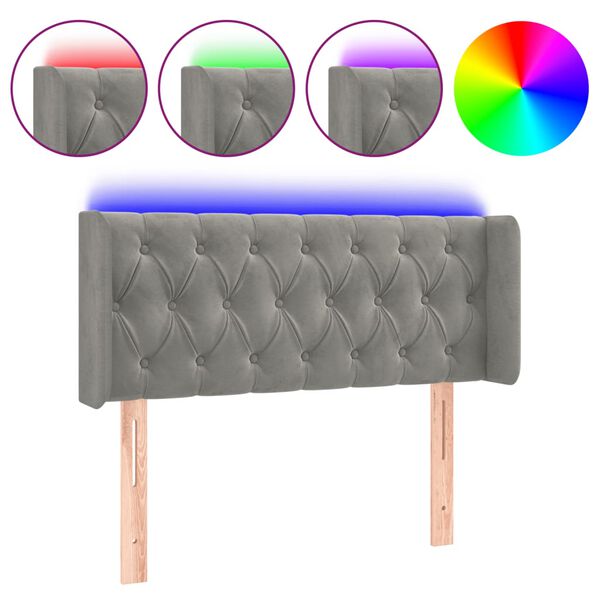 vidaXL gultas galvgalis ar LED, 103x16x78/88 cm, gai&scaron;i pelēks samts