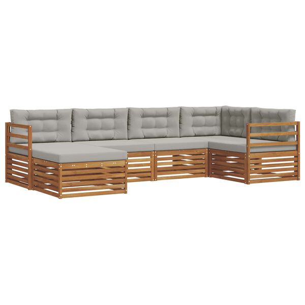 vidaXL Āra dīvānu komplekts ar spilvenu 6 pcs Dabīgs un gai&scaron;i pelēks