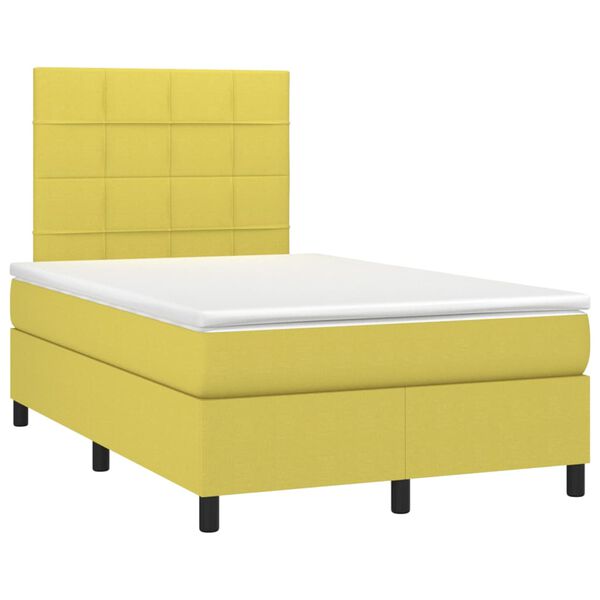 vidaXL atsperu gulta ar matraci, LED, zaļ&scaron; audums, 120x200 cm