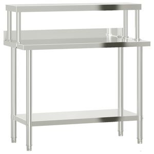 vidaXL virtuves darba galds ar plauktu, 110x55x120 cm, tērauds