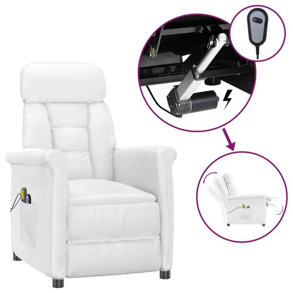vidaXL elektrisks masāžas krēsls, balta mākslīgā āda