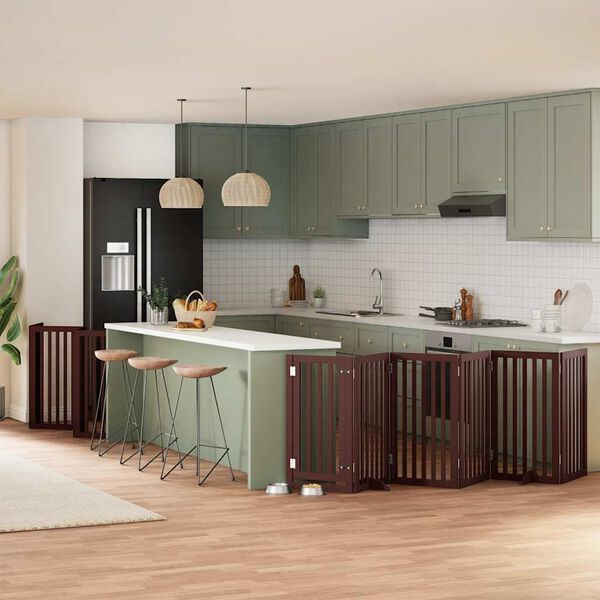 vidaXL suņu vārti ar durvīm, salokāmi, 15 paneļi, 750 cm, papeles koks