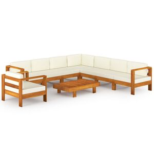 vidaXL 9 daļu dārza atpūtas mēbeļu komplekts ar spilveniem, 100x60 cm, akācijas koks