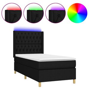 vidaXL atsperu gulta ar matraci, LED, melns audums, 80x200 cm