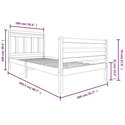 vidaXL gultas rāmis, medus brūns, masīvkoks, 100x200 cm