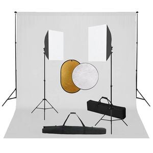 vidaXL fotostudijas komplekts &ndash; gaismas izkliedētāji, foni, reflektori