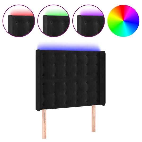 vidaXL gultas galvgalis ar LED, 103x16x118/128 cm, melns samts