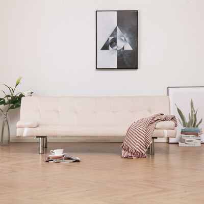 vidaXL izvelkams dīvāns ar 2 spilveniem, krēmkrāsas poliesters