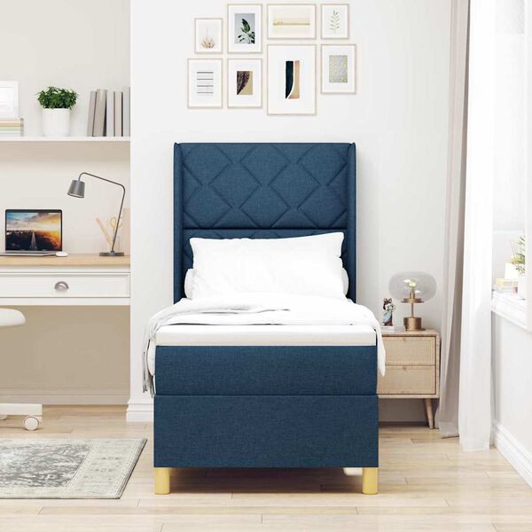 vidaXL Kastītes atsperu gulta ar matraci Zila 80 x 200 cm audums