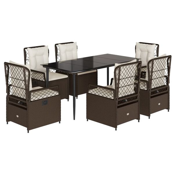 vidaXL 7-daļīgs dārza mēbeļu komplekts, matrači, brūna PE rotangpalma